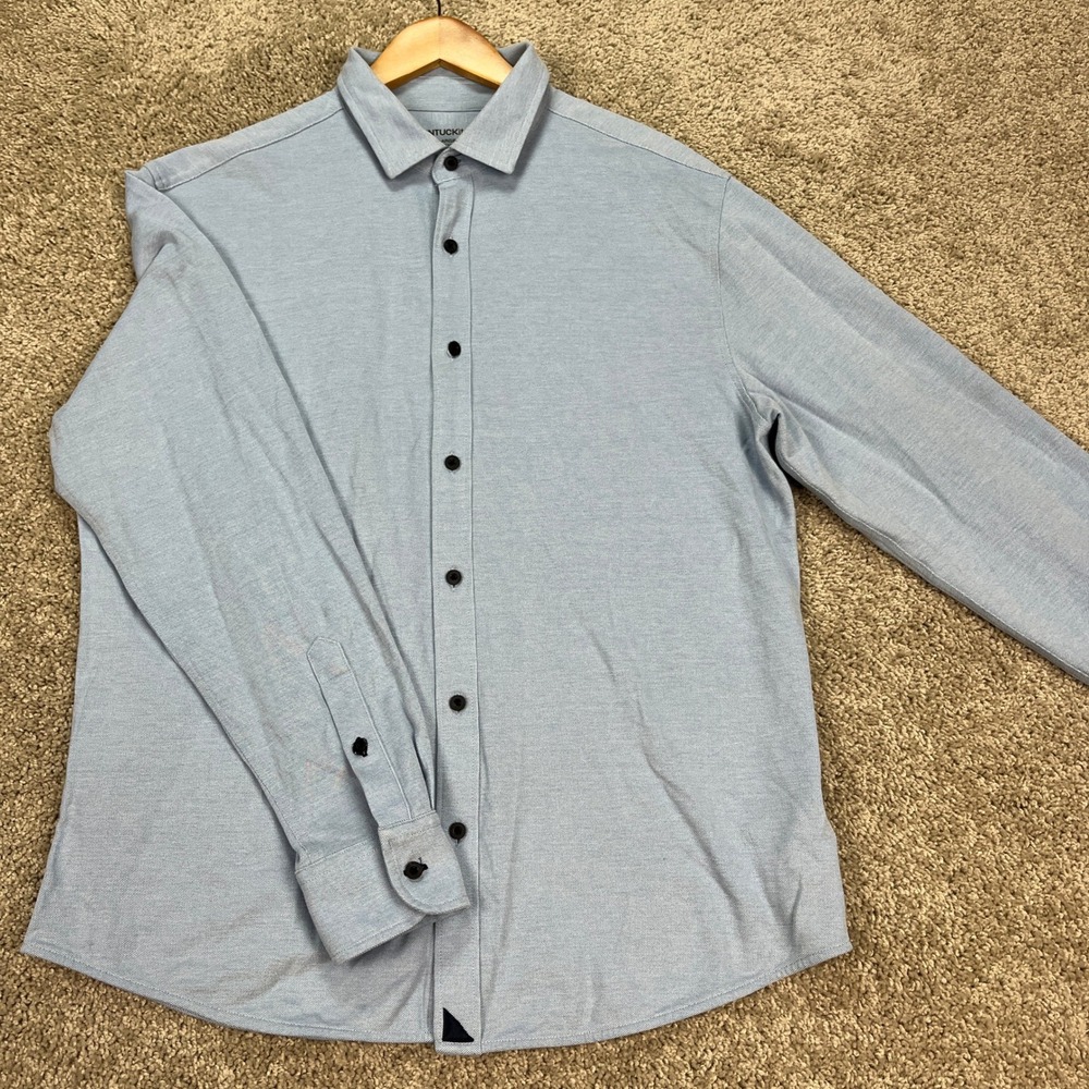UNTUCKit Button Down Shirt Mens Large Light Blue Long Sleeve Pique Knit EUC